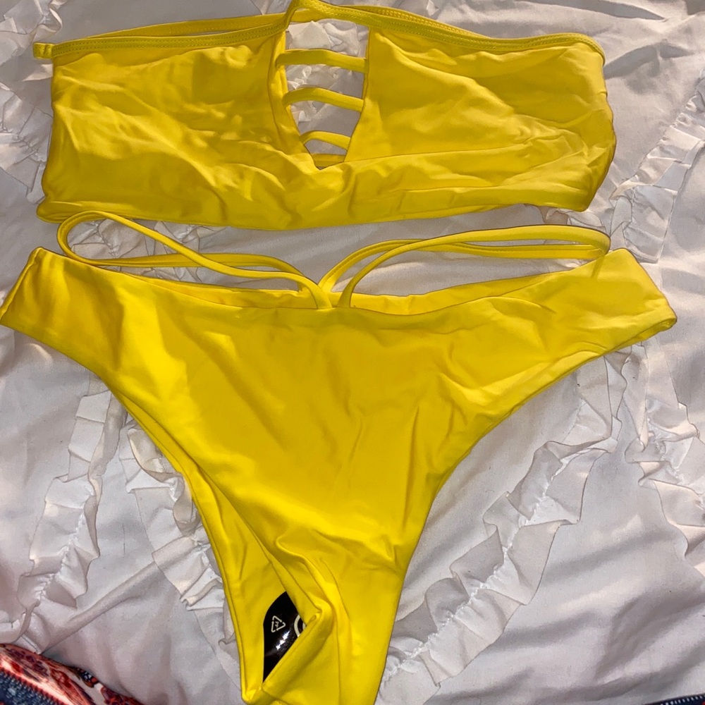 Yellow Strapless bikini